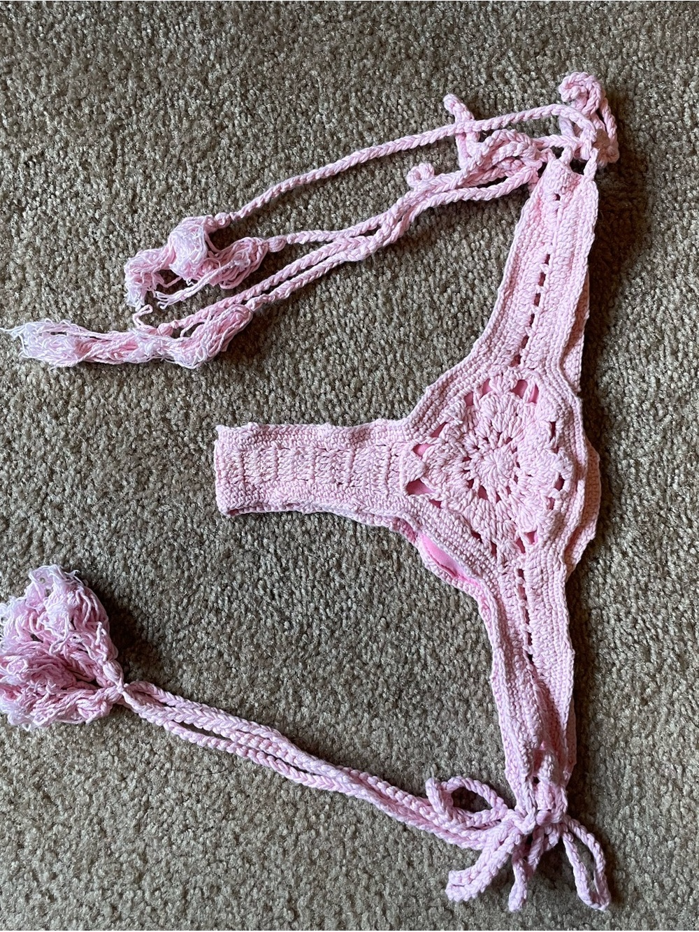 Pink Crochet Tie-Side Bikini Bottom - Unbranded